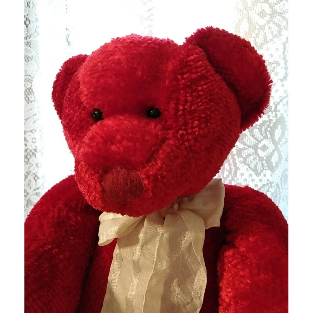 Red Plush Bear Russ Berrie Antonio w/ Bow Handmade Vintage 18